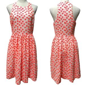 J. Crew Neon Pink Floral Embroidered A-Line Midi Dress Women's 4 Bloomcore Prep